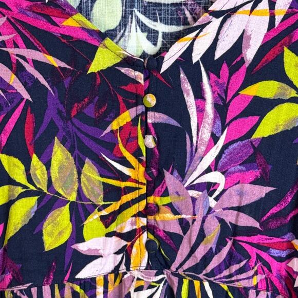Torrid Rayon Slub Tiered Button-Front Top Blue Floral Leaf SZ 5 5X - Picture 3 of 10